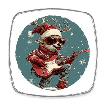 Hirsch Weihnachten Gitarre - Viereckiger Kühlschrankmagnet - Weiß - Vorne