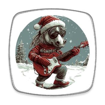Pferd Weihnachten Gitarre - Viereckiger Kühlschrankmagnet - Weiß - Vorne