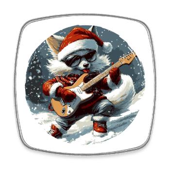 Fuchs Weihnachten Gitarre - Viereckiger Kühlschrankmagnet - Weiß - Vorne