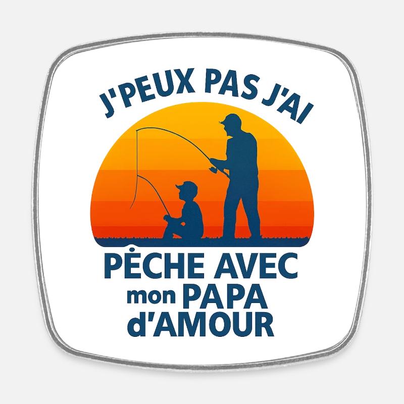 Père et fils pêche au coucher soleil - Magnet carré - blanc