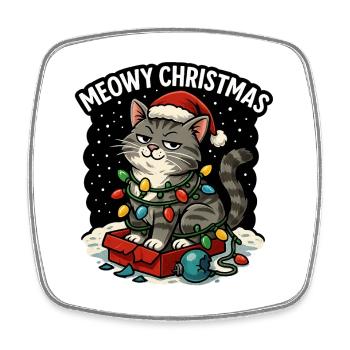 Miauige Weihnachtskatze - Viereckiger Kühlschrankmagnet - Weiß - Vorne