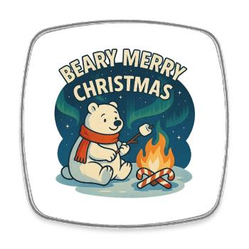 Beary, joyeux feu de camp de Noël - Magnet carré - blanc - Devant