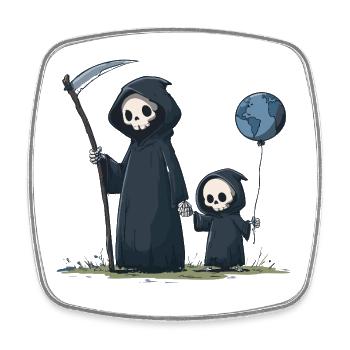 Süßer Grim Reaper mit Kind - Viereckiger Kühlschrankmagnet - Weiß - Vorne