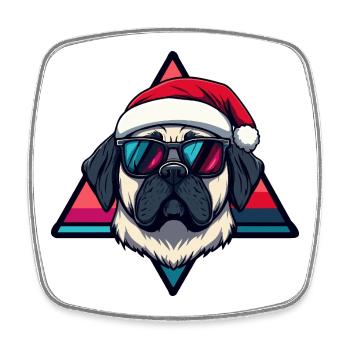 Santa Dog Comic - Square fridge magnet - white - Front