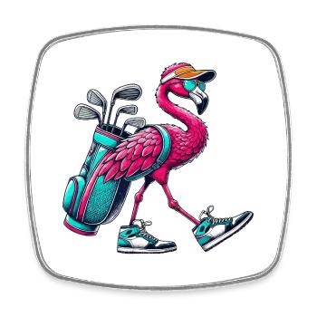 Lustiger Flamingo-Golfer-Cartoon Cooles Golftier - Viereckiger Kühlschrankmagnet - Weiß - Vorne