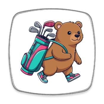 Dessin animé Golfeur drôle d’ours Animal de golf cool - Magnet carré - blanc - Devant