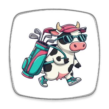 Lustige Kuh-Golfer-Zeichentrickserie Cooles Golftier - Viereckiger Kühlschrankmagnet - Weiß - Vorne