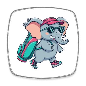 Lustiger Elefant-Golfer Cartoon Cooles Golftier - Viereckiger Kühlschrankmagnet - Weiß - Vorne