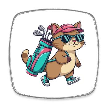 Lustiger Katzen-Golfer-Cartoon Cooles Golftier - Viereckiger Kühlschrankmagnet - Weiß - Vorne