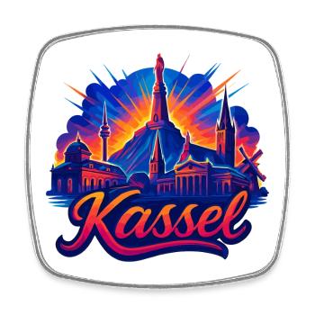 Kassel Stadt Silhouette strahlend Cassel Geschenk - Viereckiger Kühlschrankmagnet - Weiß - Vorne