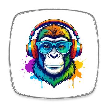 Rainbow Gorilla DJ mit Kopfhörern - Viereckiger Kühlschrankmagnet - Weiß - Vorne
