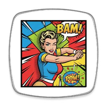 Pop Art Superheroine Powerful - Square fridge magnet - white - Front