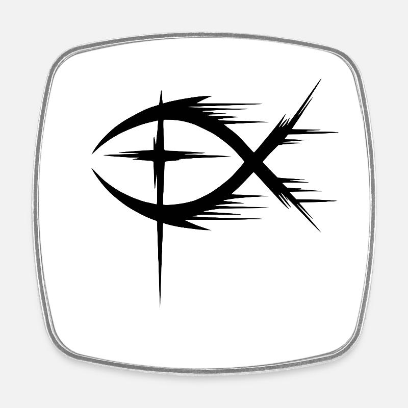Fisch+Kreuz Symbol Modern - Viereckiger Kühlschrankmagnet - Weiß