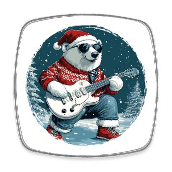 Polar Bear Christmas Guitar Polar Bear - Square fridge magnet - white - Front