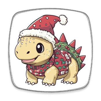 Dinosaure stégosaure à Noël - Magnet carré - blanc - Devant