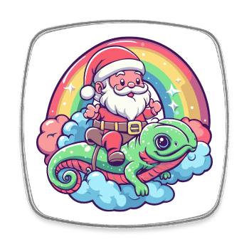 Chameleon Santa Claus Christmas - Square fridge magnet - white - Front