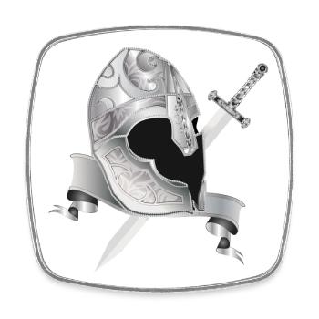 Noble knight's helmet with sword – silver ornament - Square fridge magnet - white - Front