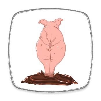 Pinkes Schwein von Hinten - Viereckiger Kühlschrankmagnet - Weiß - Vorne