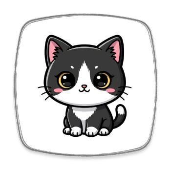Charme Kawaii Chat Noir-Blanc - Magnet carré - blanc - Devant