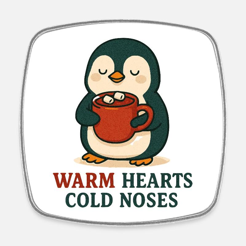Pingouin câlin avec tasse chaude - Magnet carré - blanc