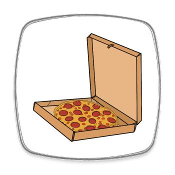 Pizza mit Pepperoni in einer Schachtel - Viereckiger Kühlschrankmagnet - Weiß - Vorne