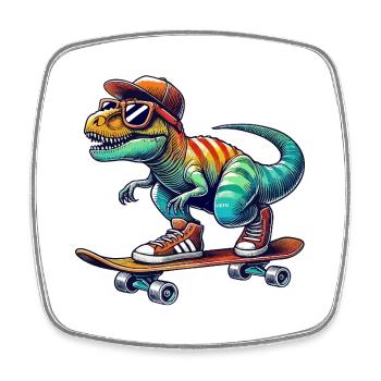 Lustiger Dinosaurier, der auf Skateboard skatet, Cartoon-Skate. - Viereckiger Kühlschrankmagnet - Weiß - Vorne