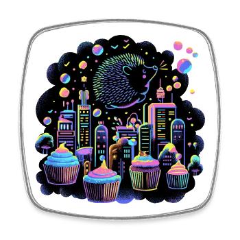 Neon Cupcake Stadt Igel - Viereckiger Kühlschrankmagnet - Weiß - Vorne