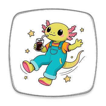 Happy Axolotl floating in space - Square fridge magnet - white - Front