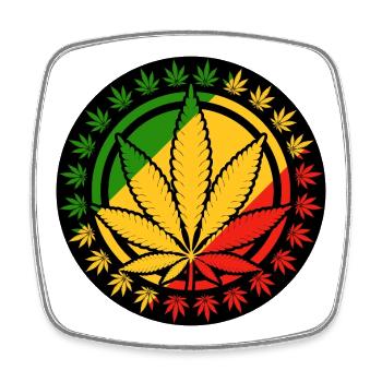 Une feuille de cannabis à l'intérieur d'un cercle rouge jaune vert - Magnet carré - blanc - Devant