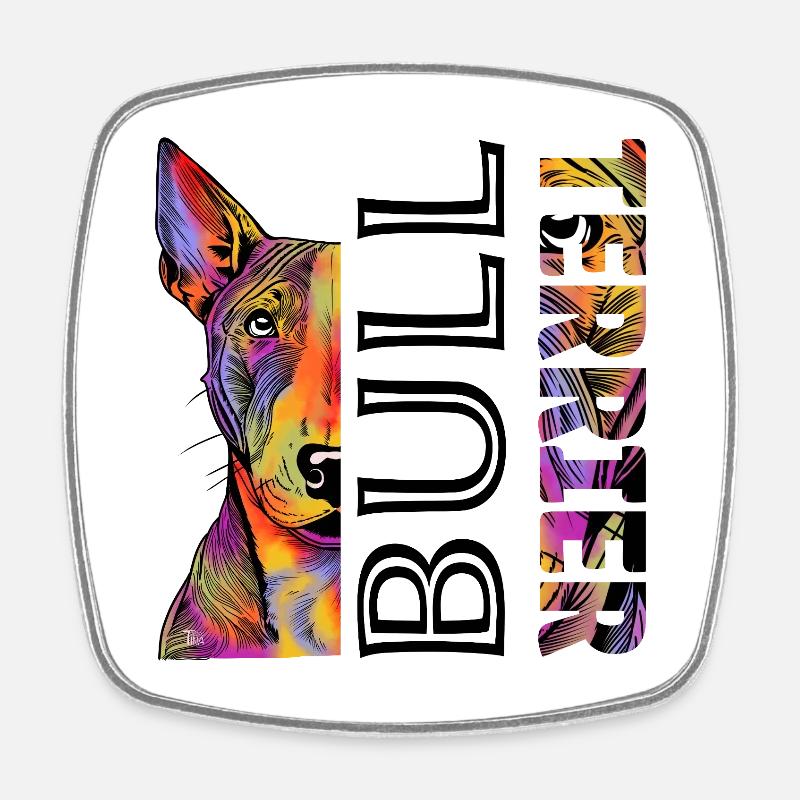 Farbenfroher Bull Terrier - Viereckiger Kühlschrankmagnet - Weiß