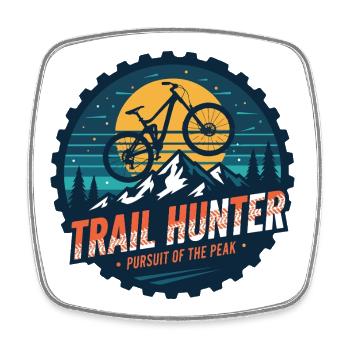 Trail Hunter Badge Pursuit of the Peak MTB Bike - Square fridge magnet - white - Front