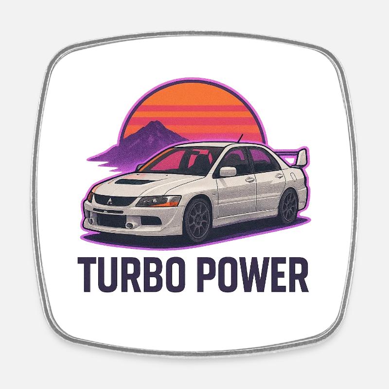 Autocollant Turbo Power Auto Sunset - Magnet carré - blanc
