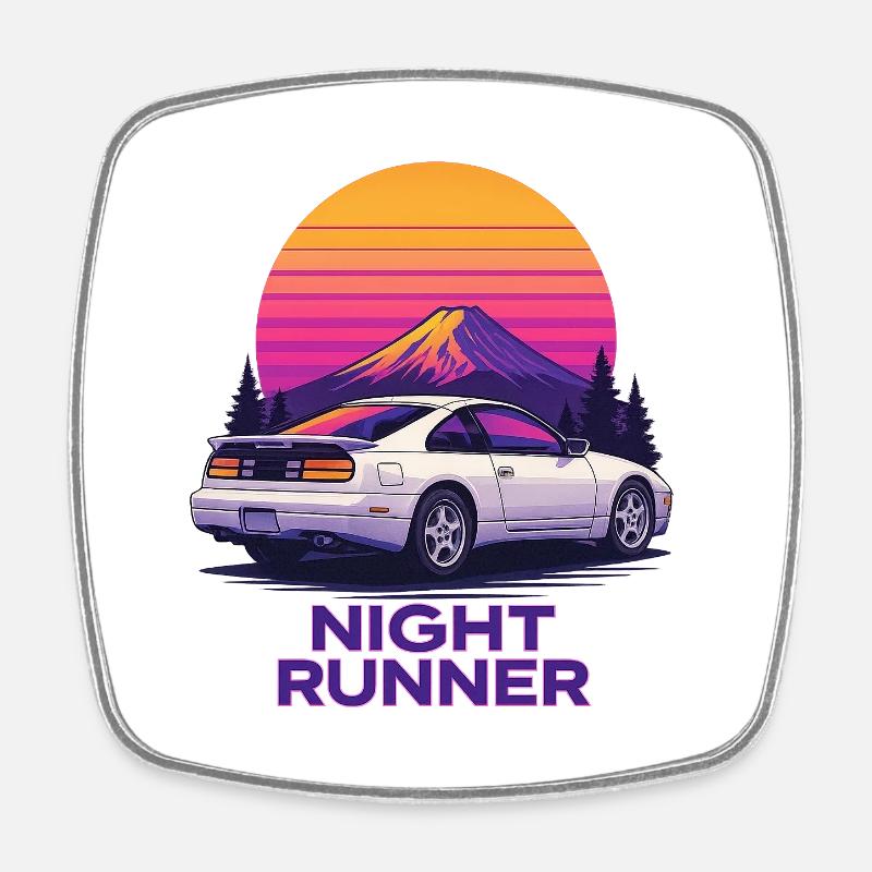 Voiture néon de course nocturne - Magnet carré - blanc