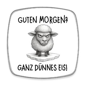 Grimmiges Schaf auf Eisplattform…. Guten Morgen ?  - Square fridge magnet - white - Front