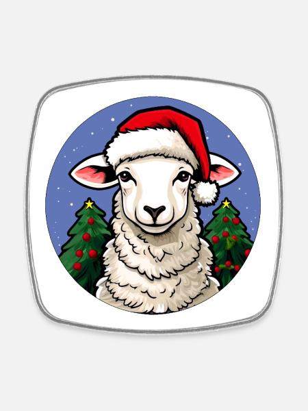 Schafe Weihnachten - Viereckiger Kühlschrankmagnet - Weiß