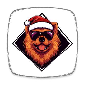 Santa Hund Cartoon  - Viereckiger Kühlschrankmagnet - Weiß - Vorne