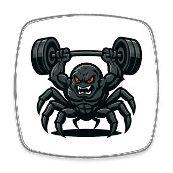 Beast Tarantula Gym – Mächtige Spinne mit Hanteln - Viereckiger Kühlschrankmagnet - Weiß - Vorne