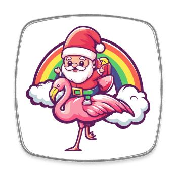Noël Père Noël flamant rose - Magnet carré - blanc - Devant