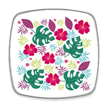 Fleurs tropicales avec fleurs d’hibiscus Monstera - Magnet carré - blanc - Devant