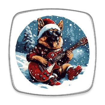 German Shepherd Dog Christmas Guitar - Square fridge magnet - white - Front