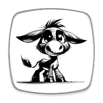 Cute Kids Donkey Funny Pencil Drawing - Square fridge magnet - white - Front