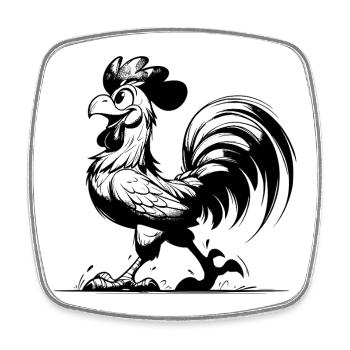 Alarme coq de ferme à partir de 5h du matin - Fort, fier - Magnet carré - blanc - Devant