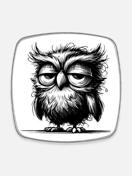 Owl, I'm not grumpy, just not well rested - Square fridge magnet - white