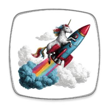 Unicorn Rocket - Square fridge magnet - white - Front