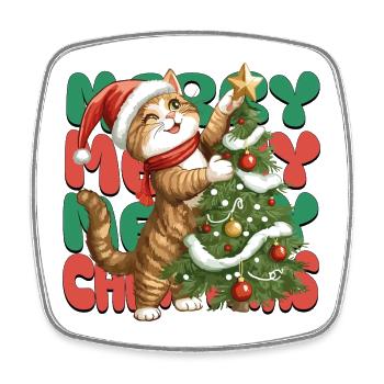 Katze Weihnachtsbaum Weihnachten Xmas Süß Lustig - Viereckiger Kühlschrankmagnet - Weiß - Vorne