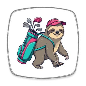 Funny Sloth Golfer Cartoon Cool Golf Animal - Square fridge magnet - white - Front
