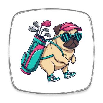 Lustiger Mops Golfer Cartoon Cooles Golftier - Viereckiger Kühlschrankmagnet - Weiß - Vorne