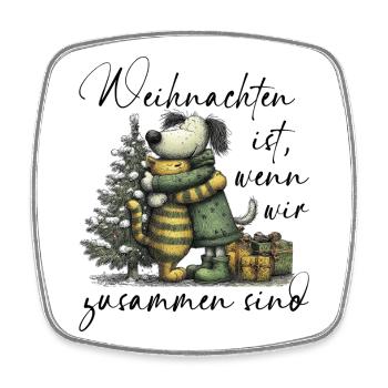 Winterliche Kuschelfreunde Hund Katze Weihnachten - Viereckiger Kühlschrankmagnet - Weiß - Vorne