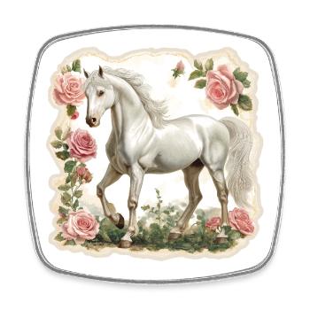 Pferd Vintage Blumen - Viereckiger Kühlschrankmagnet - Weiß - Vorne