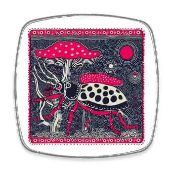 Psychedelischer Kaefer & Fliegenpilz – Retro Natur - Square fridge magnet - white - Front